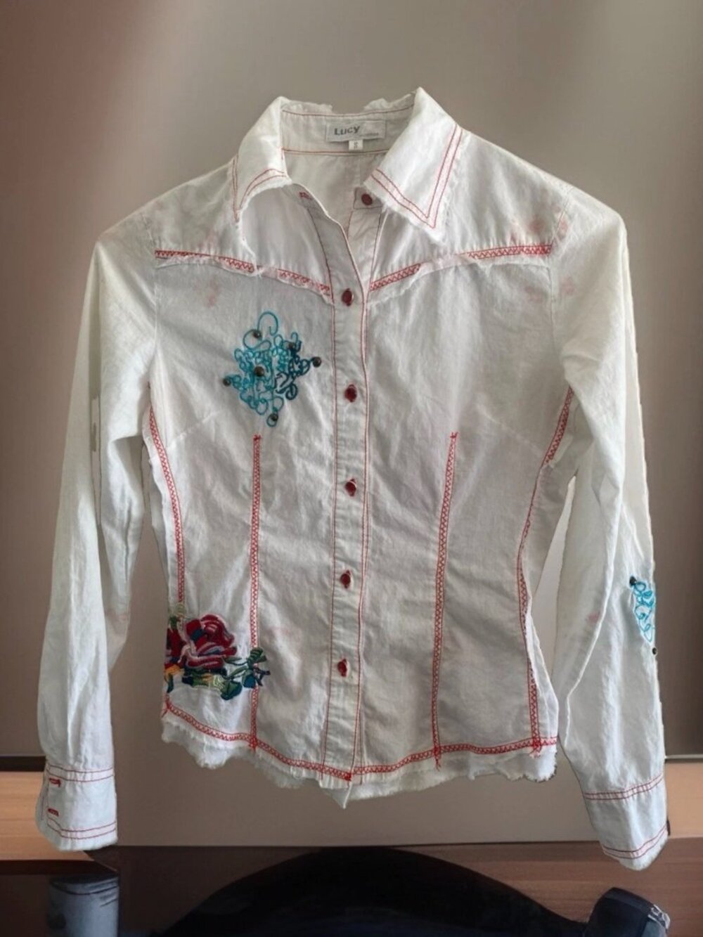 100% Cotton Boho Summer Peace Message Blouse Floral Embroidery/ Metallic Accents